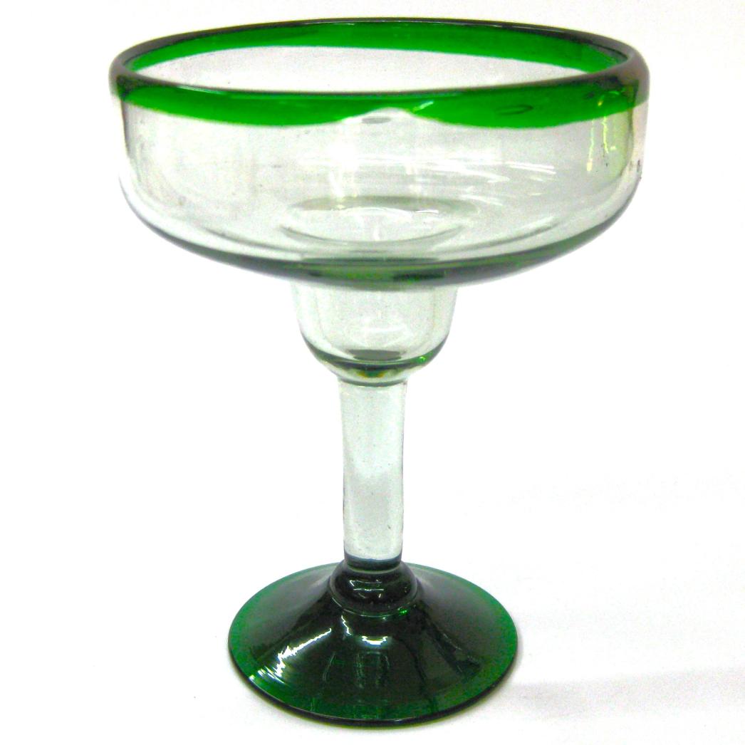 VIDRIO SOPLADO / Juego de 6 copas grandes para margarita con borde verde esmeralda / Para cualquier fantico de las margaritas, ste juego de copas de vidrio soplado tiene un alegre borde verde esmeralda.